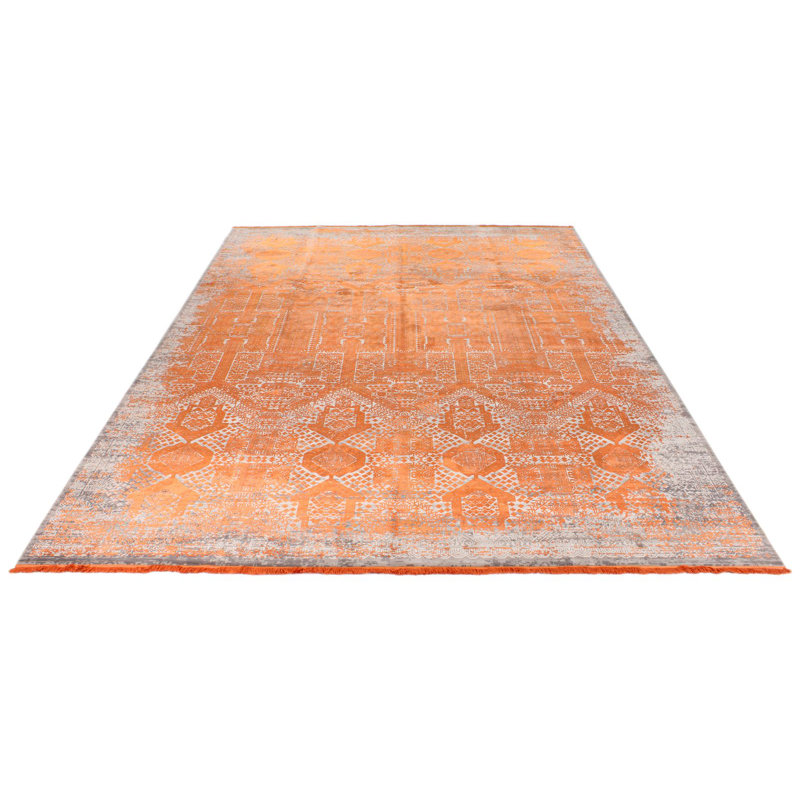Tapis turc orange et gris 10 x 13