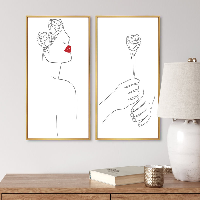 Scandinavian Woman Face I - ensemble de 2 reproductions, H 20 po x l 24 po x P 1 po, Cadre doré