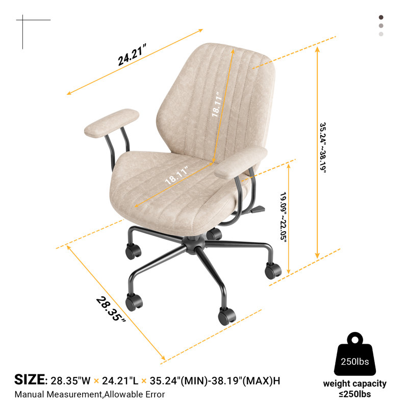 Viola Ergonomic Suede Task Chair with Padded Arms, Beige