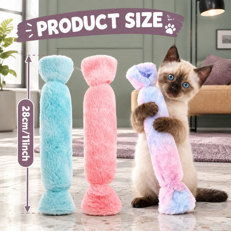 Ensemble de 3 coussins à herbe à chat en forme de bonbon avec papier crissant pour chatons d'intérieur