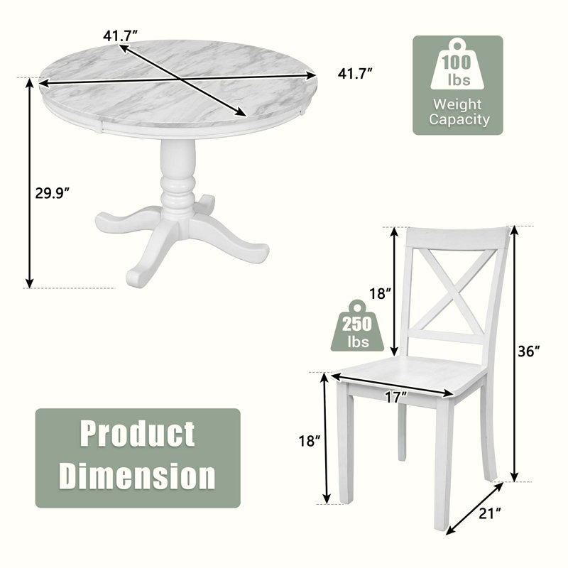 Ensemble de table de salle à manger moderne 5 pièces, Blanc, Blanc