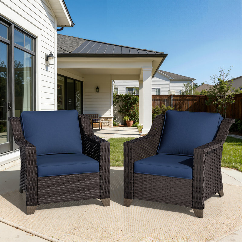 Minghui Outdoor Wicker Lounge Chair Set of 2 with Plush Cushions, Blue