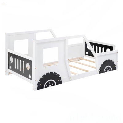 Lit plateforme simple en forme de voiture avec roues