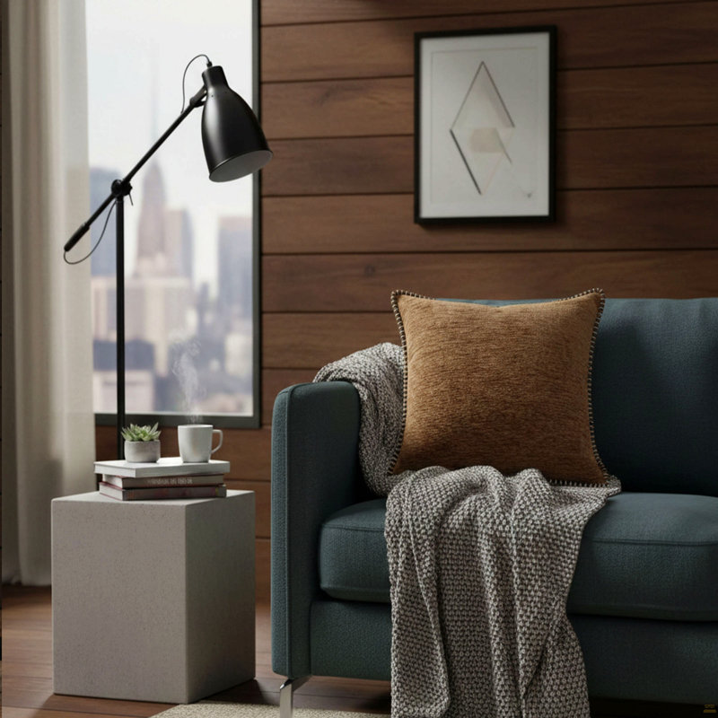Ensemble de 2 coussins texturés avec bord contrastant cousu, Carré 22 po, Caramel