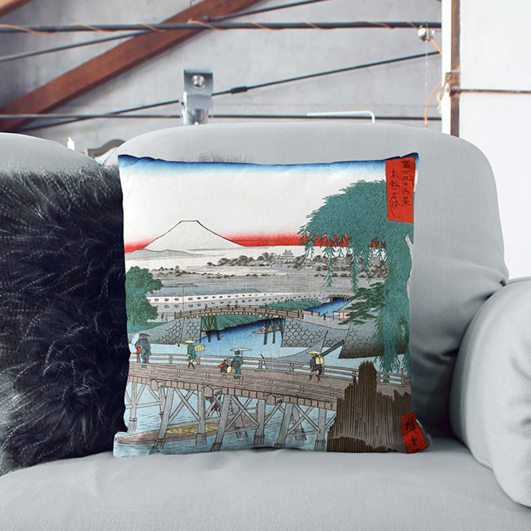 Ichikobu Bridge by Utagawa Hiroshige Cushion with Filling