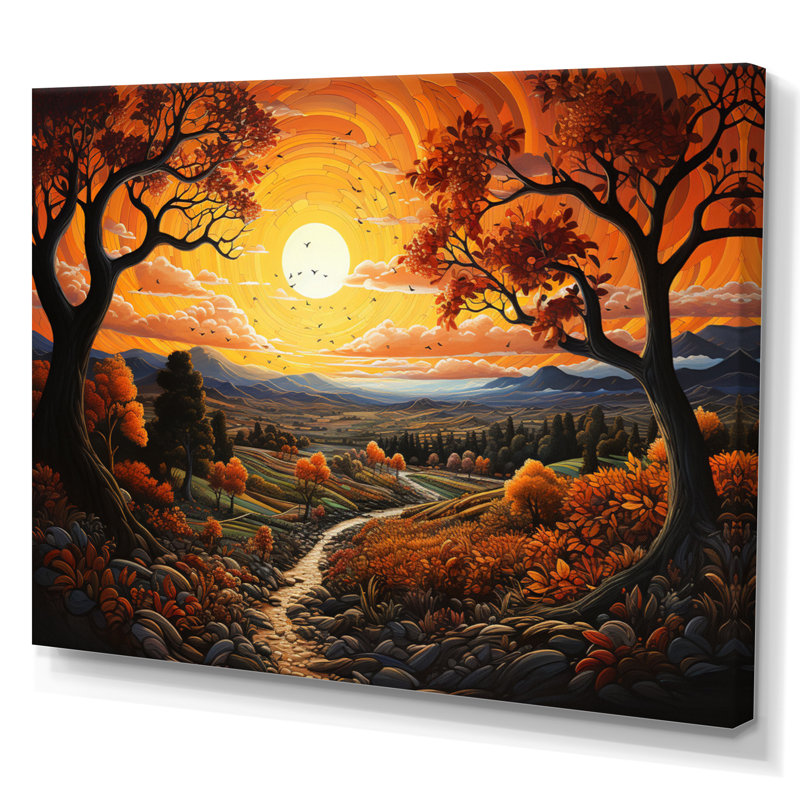 «Countryside Autumn Orchards Patchwork - Landscape», reproduction d'art sur toile, Toile tendue, H 24 po x l 32 po x P 1 po
