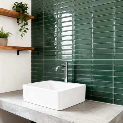 Flowing Brown 12 in. x 12 in. Brick Joint Glossy Glass Mosaic Wall Pool Floor Tile