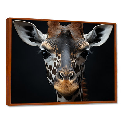 «Black and White Giraffe Portrait I - Giraffe», reproduction d'art sur toile encadrée