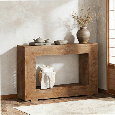 Farmhouse Wood Console Table With Rustic Charm And Versatile Storage For Entryway Or Living Room