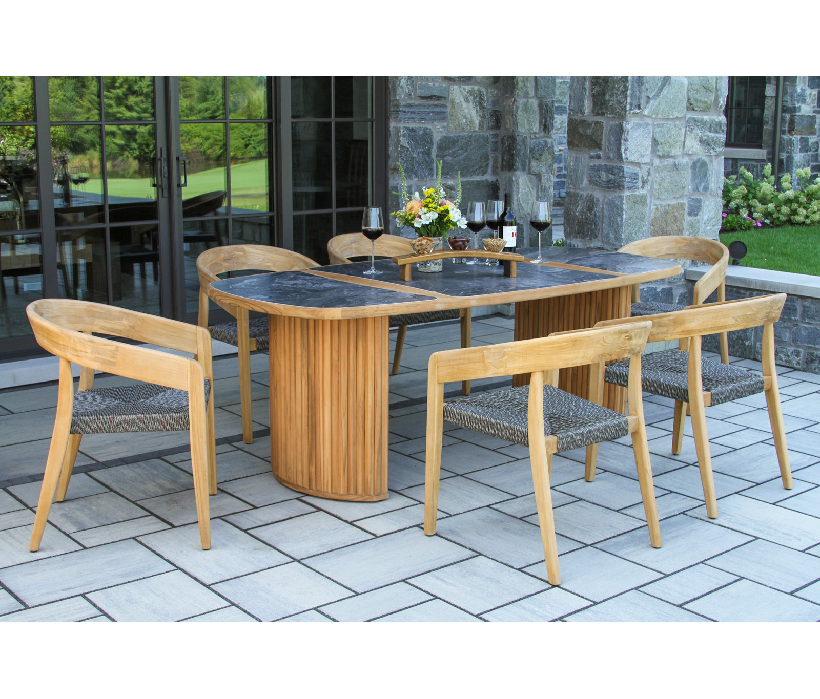 Estate 40" Teak Patio Dining Set, Gray/Natural, Gray