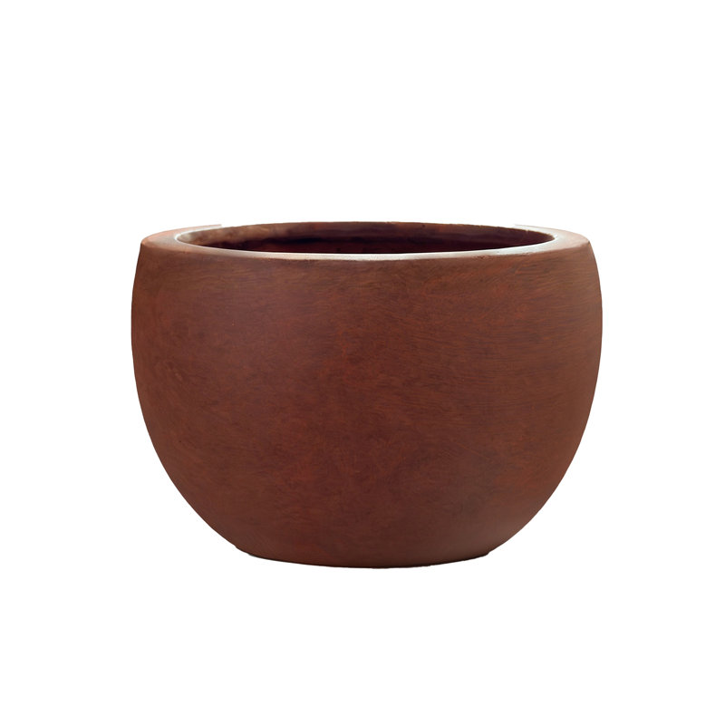 Pot à fleurs / pot rond en béton avec trous de drainage, H 11 po x l 15 po x P 15 po, Brun terreux