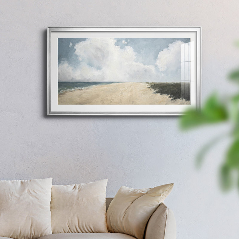 Beach Stroll - reproduction encadrée de qualité supérieure - prête à être accrochée, Argent, H 14,5 po x l 26,5 po x P 1 po