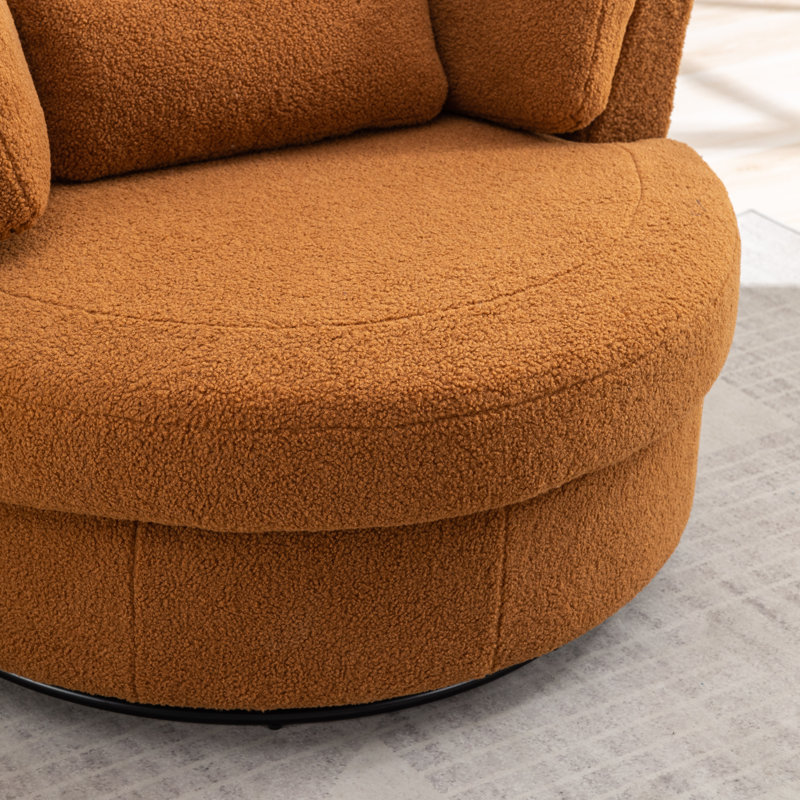 Achorn 42" W Recessed Arm Slipcovered Swivel Barrel Chair, Caramel Teddy