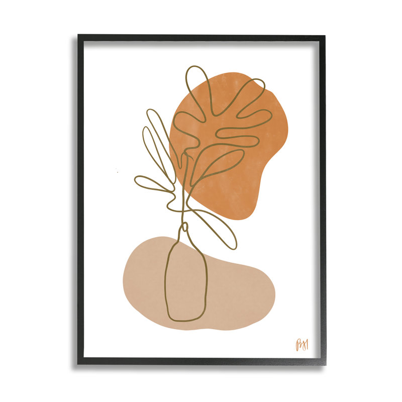 Plante tropicale, dessin au trait abstrait, formes bohème abstraites, estampe numérique encadrée, art texturé par Birch & Ink