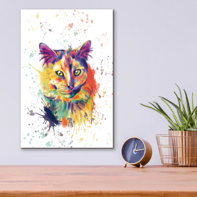 Art mural en verre acrylique épique «Colorful Watercolor Calico Cat 2» par Furbaby Affiliates