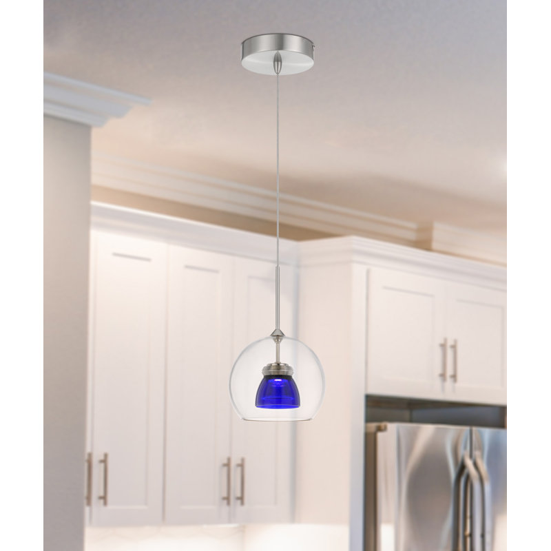 Luminaire suspendu géométrique à 1 lumière Lamanna, Transparent/bleu