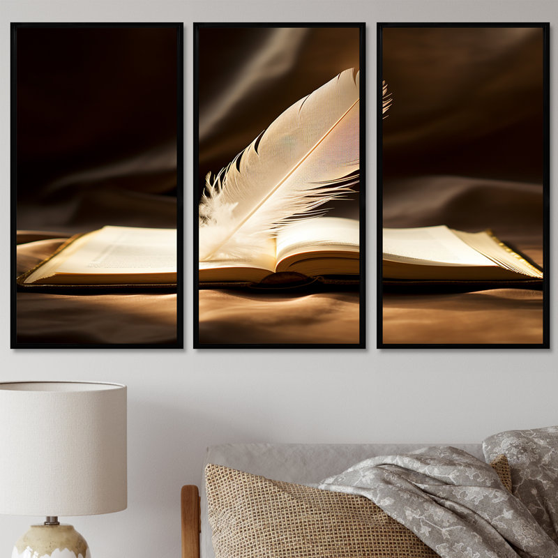 Ensemble de salon Jago - Feathers Wall Art, H 28 po x l 36 po x P 1 po, Cadre flottant noir