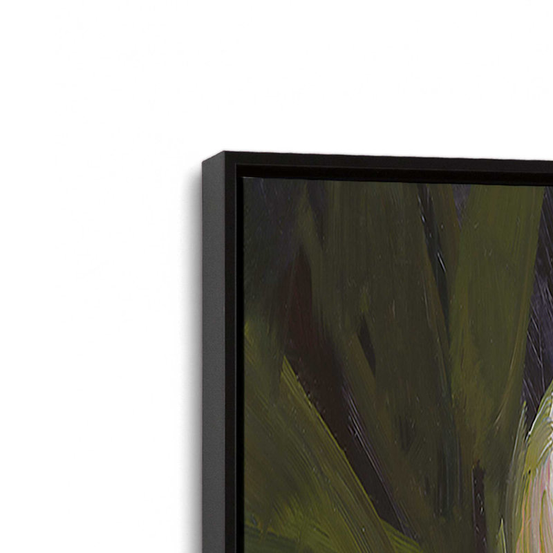 «Graceful White Peony Bloom I», reproduction sur toile 12 po x 12 po, Cadre flottant noir satiné