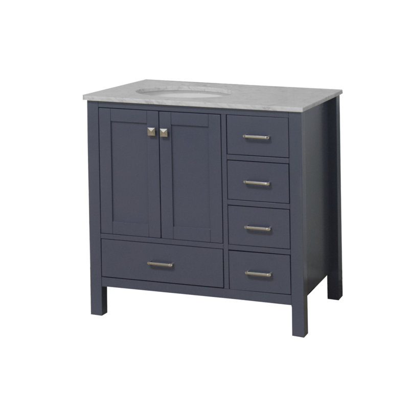 Claudett 36'' Single Bathroom Vanity with Top, Marine Gray, Carrara Marble