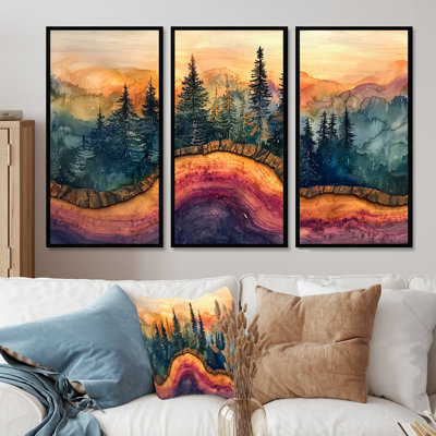 «Color of Giants Tree In A Forest Landscape», ensemble de 3 impressions sur bois