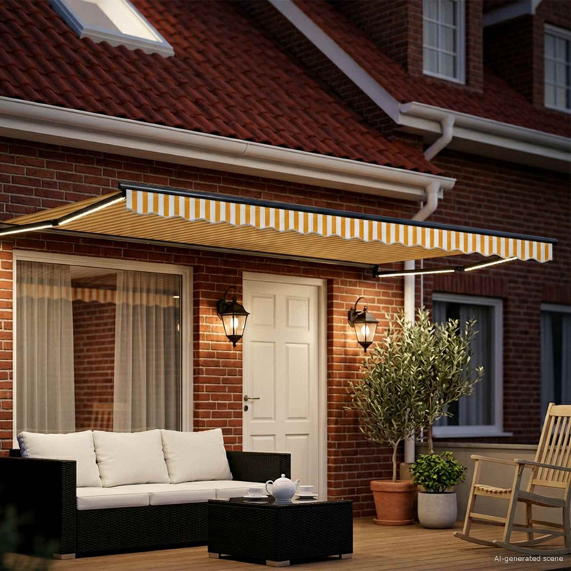VidaXL Retractable, Yellow/White/Black Striped, 400cm W x 200cm D