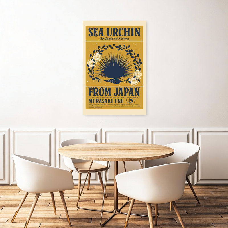 Oursin japonais, architecture contemporaine, art mural, H 48 po x l 32 po