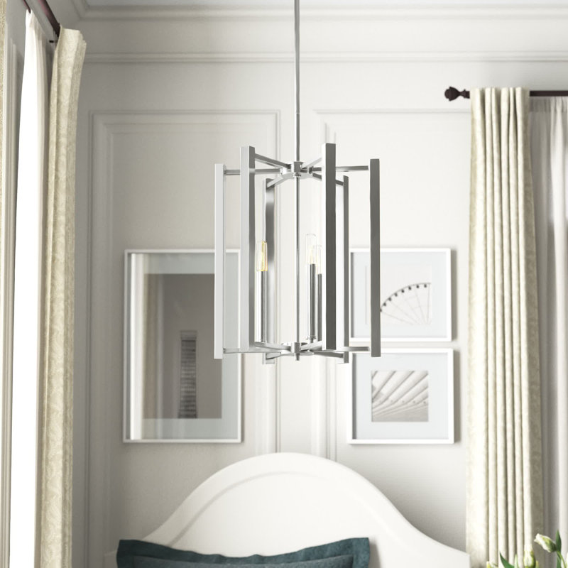 Luminaire suspendu carré Brenton, Nickel satiné, H 16,5 po x l 13 po x P 13 po, Trois lumières