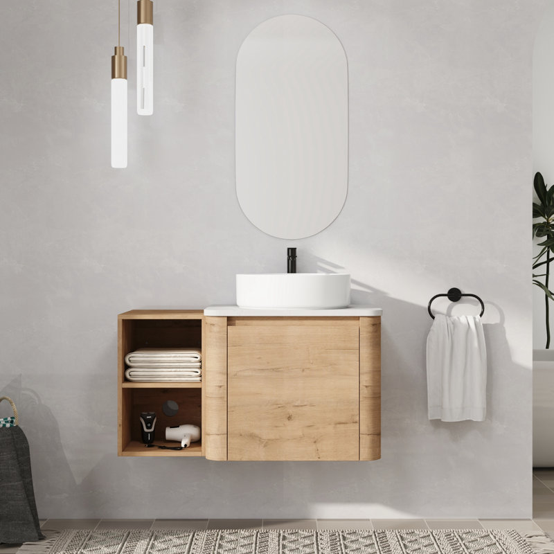 Meuble-lavabo mural simple 36 po avec lavabo en céramique, Blanc, 36"