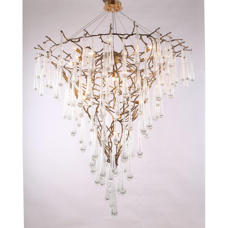 Lustre suspendu en bronze coulé à 9 lumières, 60 po de largeur x 68 po de hauteur, Fumée, Bronze patiné