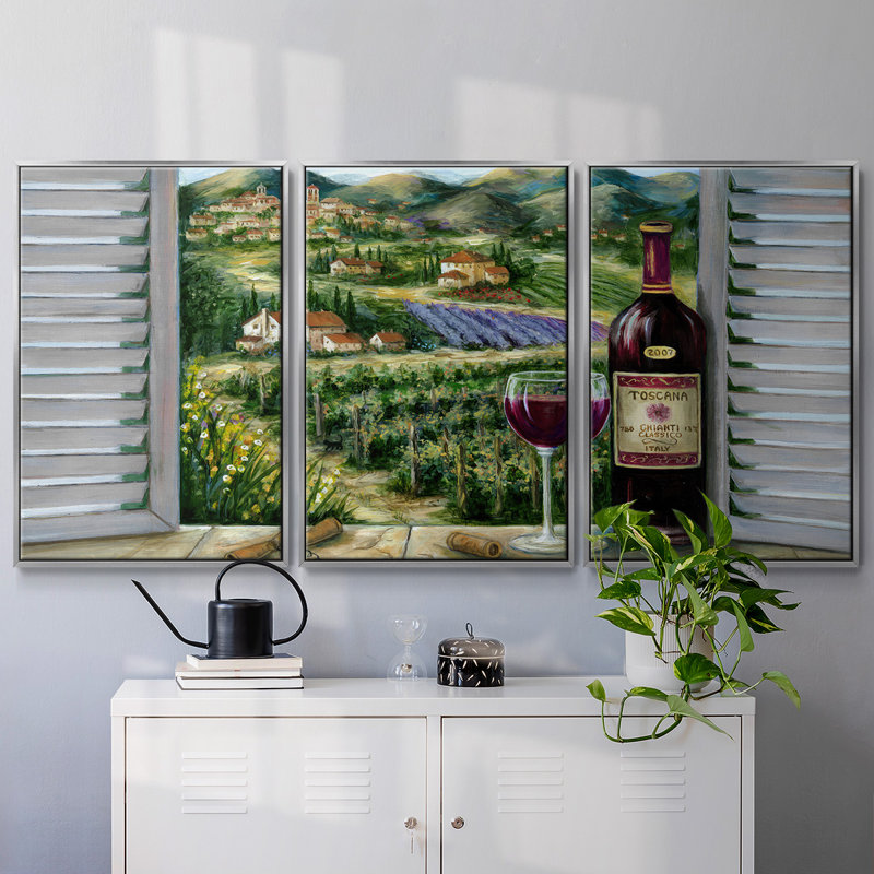 «Tuscan Red and Vineyard», reproduction sur toile 3 pièces, H 24 po x l 48 po x P 2 po, Argent