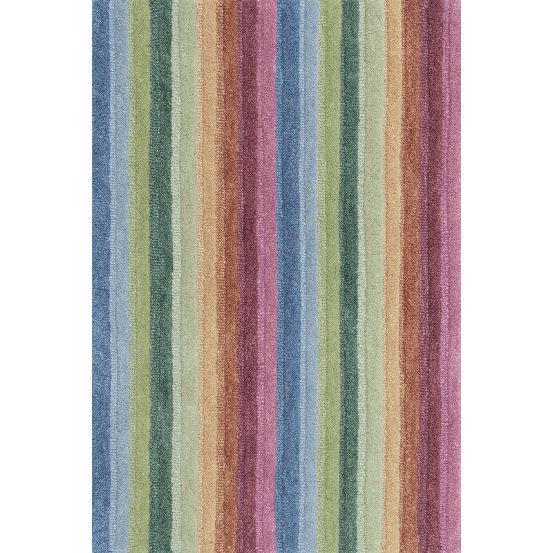 Surrey Stripe Hand-Tufted Plush Wool Rug High-Low Rainbow Multicolor, Rectangle 2' x 3'