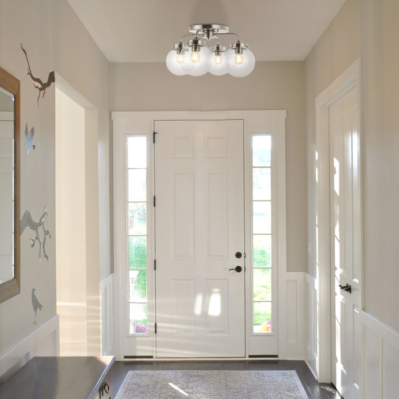 Ailana Glass Semi Flush Mount, Nickel