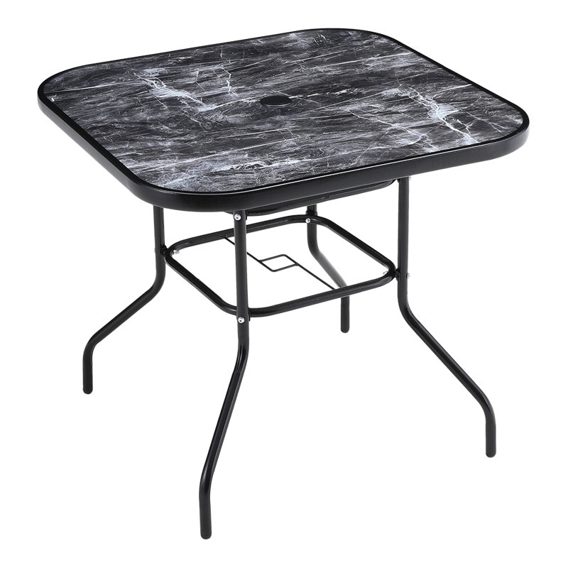 Carrol Square 4 - Person 80cm L Garden Tempered Glass Black Marble Coffee Table, Black/White