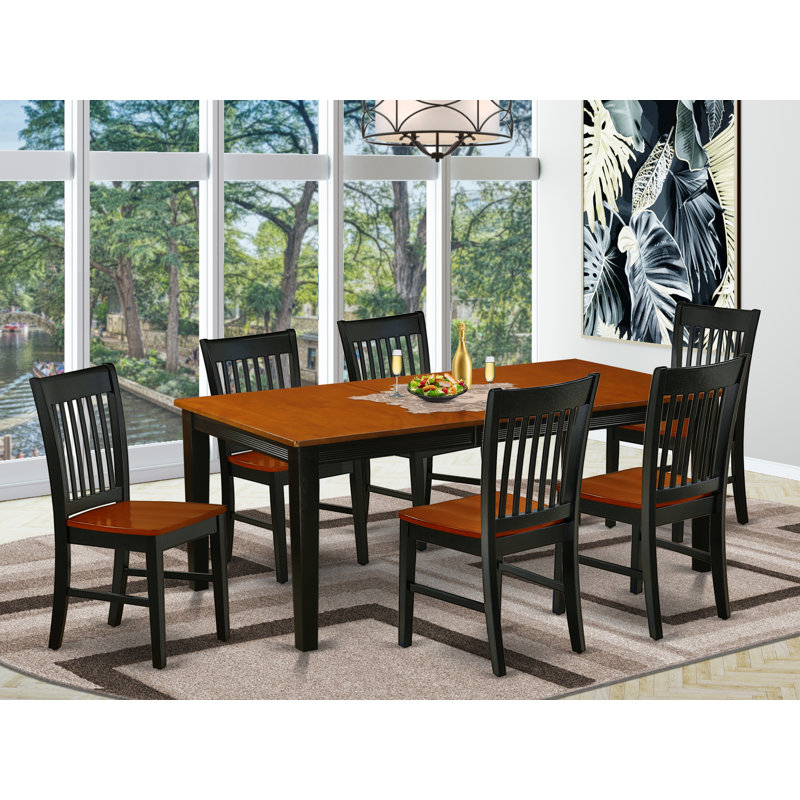 7 Piece Dining Room Table Set Consist of a Rectangle Kitchen Table with Butterfly Leaf and 6 Dining Chairs, Black & Cherry