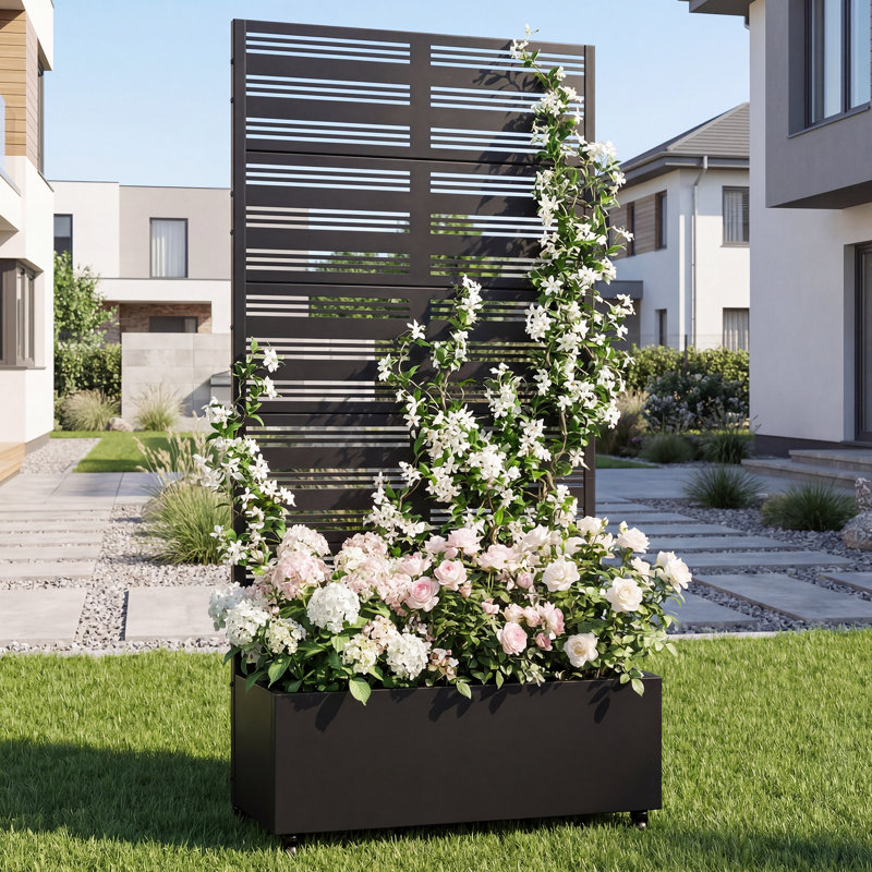 Boîte à fleurs en métal avec treillis et roues H 72 po x l 16 po, H 72 po x L 35 po x l 16 po