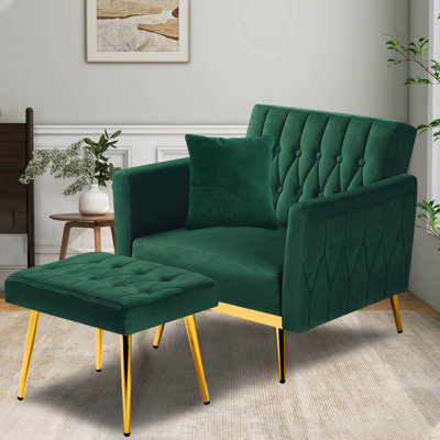 Siemon Velvet Accent Chair with Ottoman