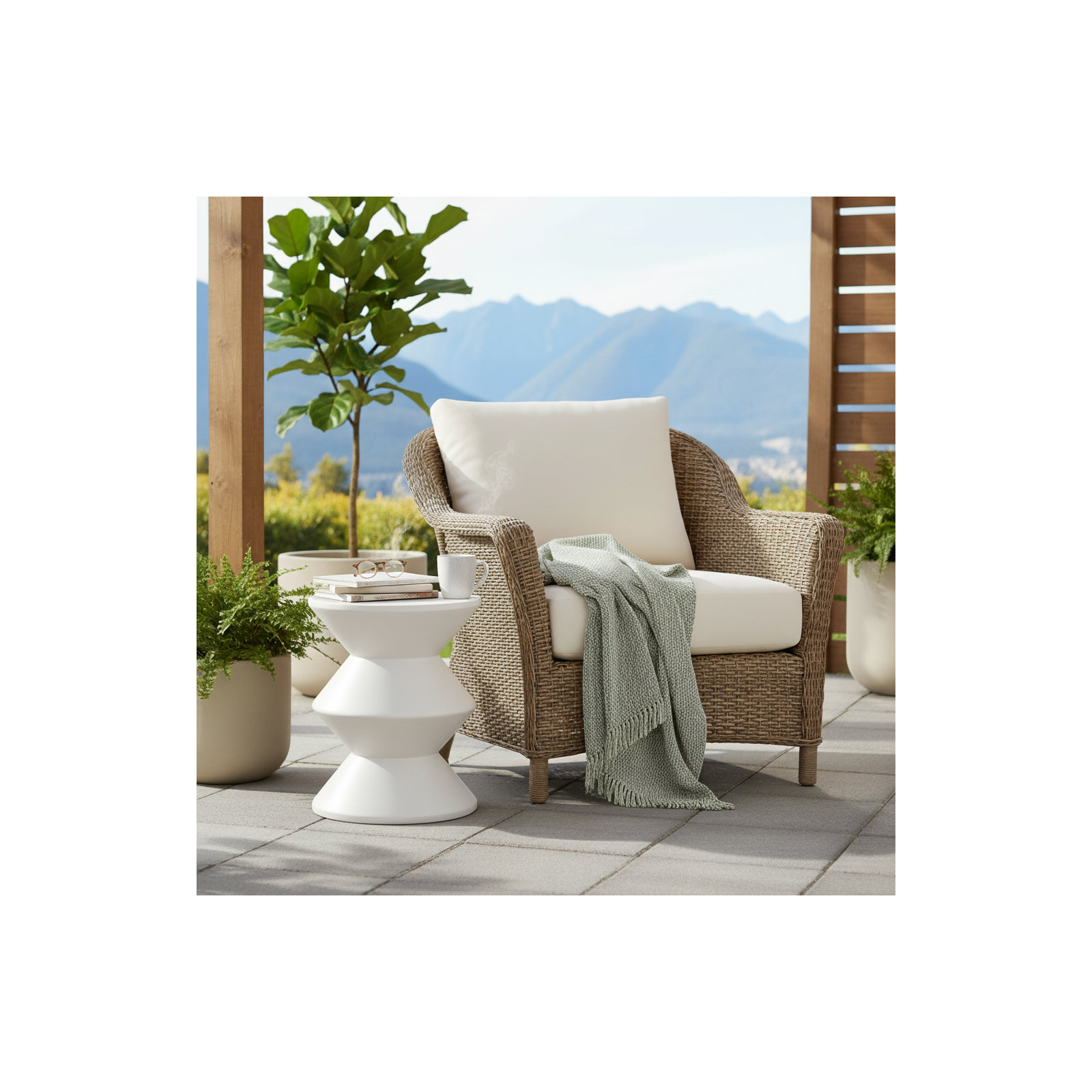 Isiah Concrete Inverted Side Table, White