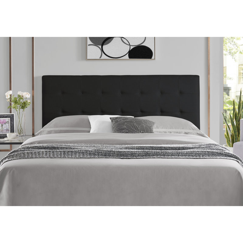 Classic Tufted Adjustable Upholstered Queen Headboard in Linen Fabric, Metal Legs, Black