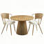 Ensemble table et chaises de salle à manger rondes en bois de 79 cm (31 pouces) avec 2 chaises en osier, mobilier de cuisine moderne, piètement à lattes, marron-1772925806-1772925811