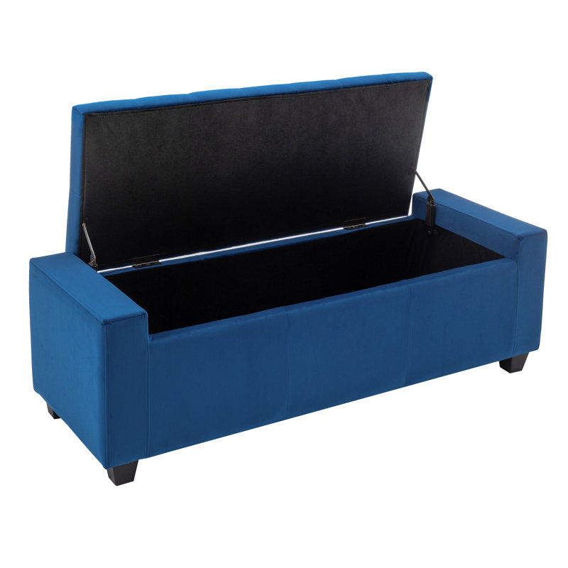 Banc de rangement rembourré en velours Muneeb, Bleu