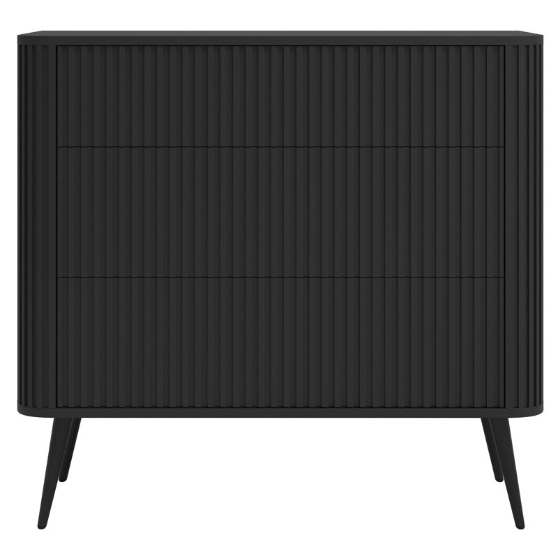 Chest of Drawers with Fluted Fronts and Three Drawers, Black
