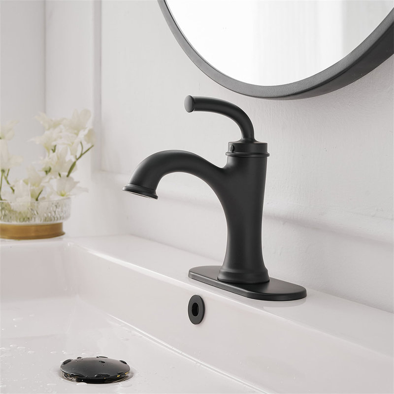 Robinet de salle de bain monotrou avec ensemble de drain Robinets de lavabo pour salle de bain à poignée simple, Noir mat