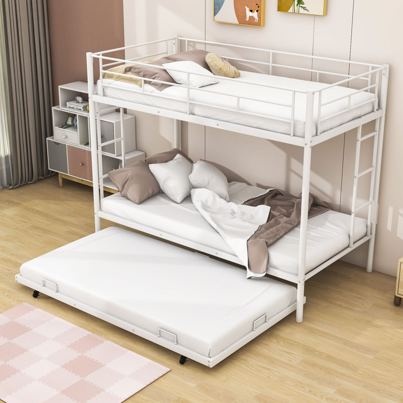 Gagny Kids Twin Over Twin Bunk Bed with Trundle, White