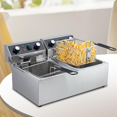 Friteuse électrique, réservoir en acier inoxydable de 6 L avec panier et couvercle de friture, contrôle de la température, friteuses à réservoir unique pour la cuisine à domicile