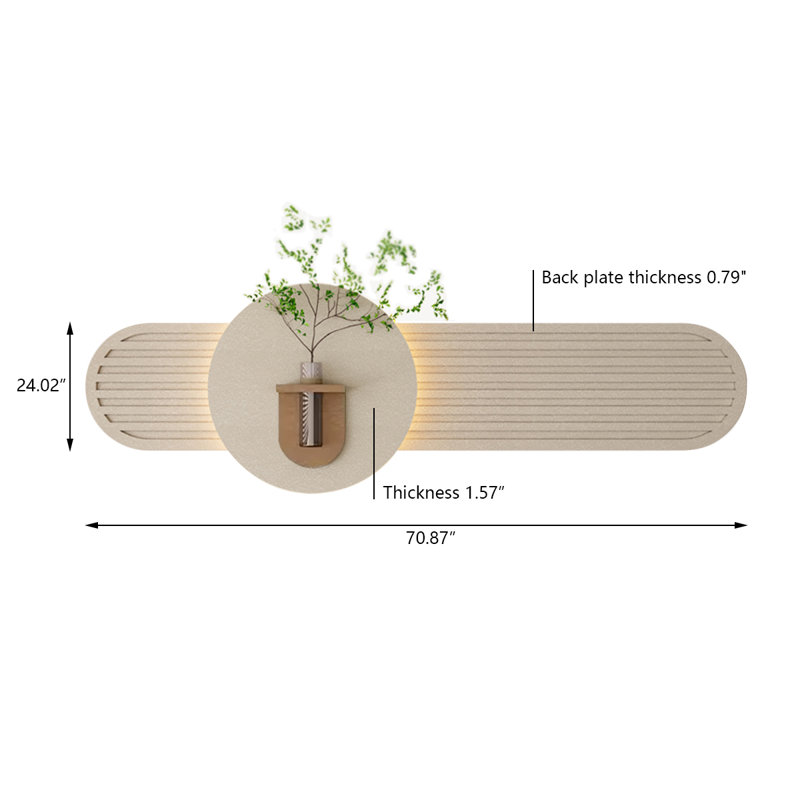 Décoration murale créative de style crème avec lumière DEL télécommandée, Crème / kaki, H 24,02 po x l 70,87 po x P 1,57 po