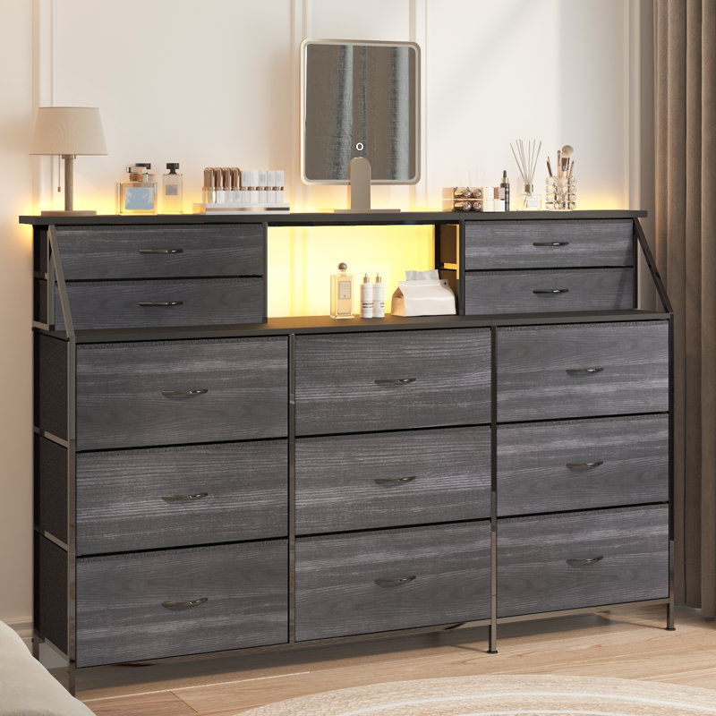 70" Bedroom Dresser With 13 Large Drawers, Black