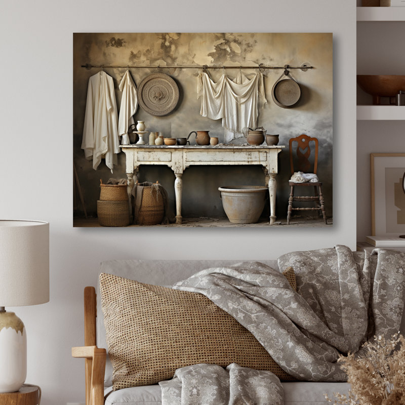 Farmhouse Laundry Charm I - Bath & Laundry, estampes murales en métal, H 24 po x l 32 po x P 1 po