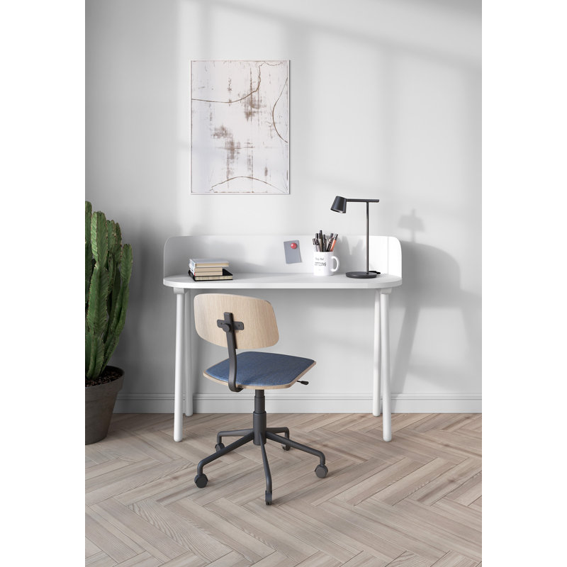 Eta Oval Solid Wood Base Writing Desk, White, White