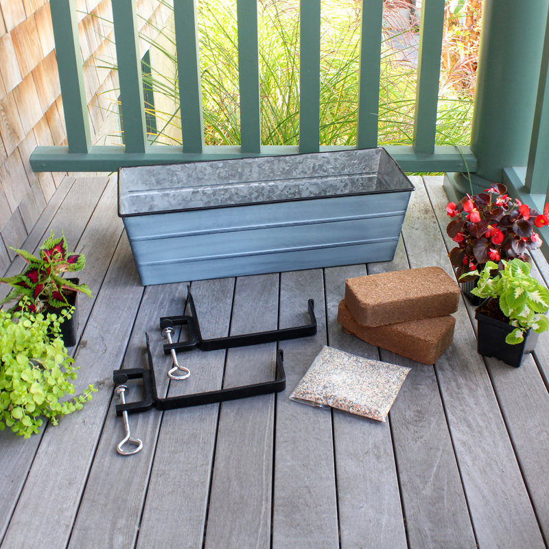Metal Railing Planter, Nantucket Blue