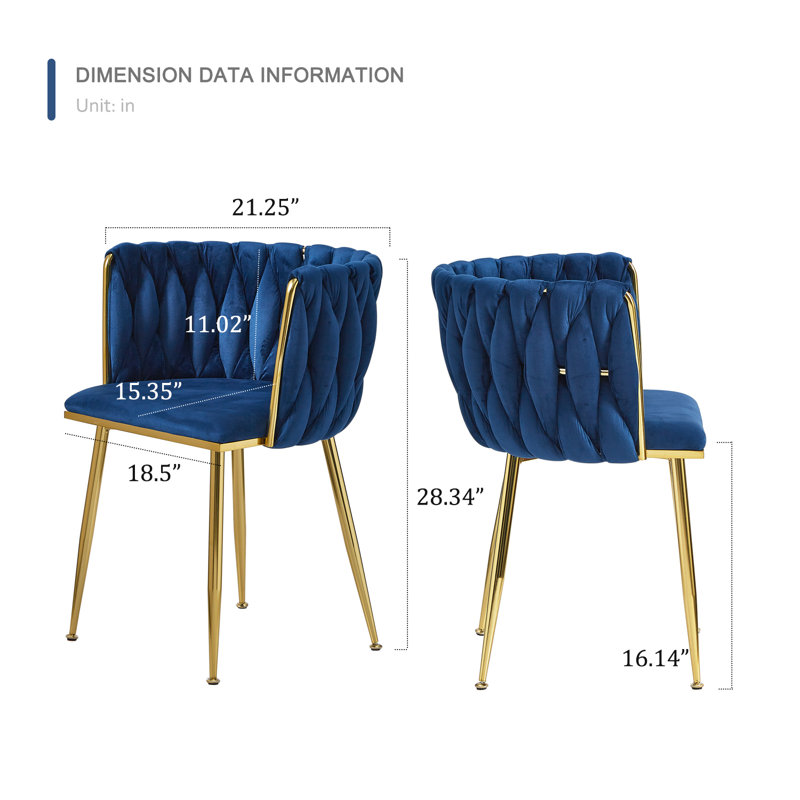 Evanni Velvet Upholstered Metal Side Chair, Navy, 2